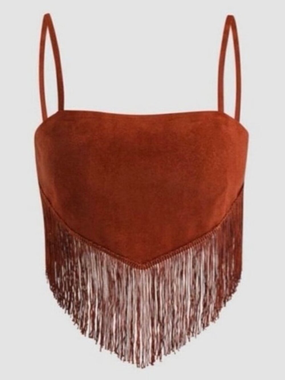 Cider Brown Fringe Tassel Crop Cami Western Festival Tank Top Small